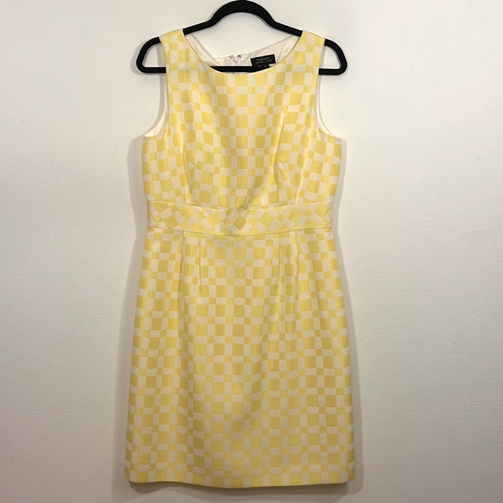 Tahari ASL yellow and white patterned Sheath Dress Size 10, never worn